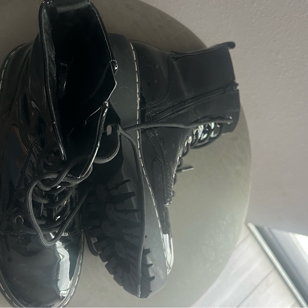 Black Patent Leather Combat Boots